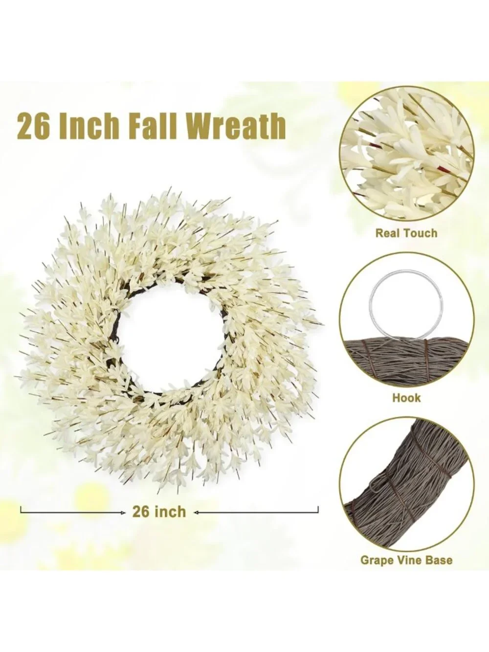 26-Inch Realistic Autumn Wreath for Front Door - Fall Decor, Outdoor Elegance